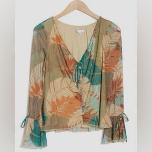 DR2 by Daniel Rainn tropical leaf print blouse. Sz. S